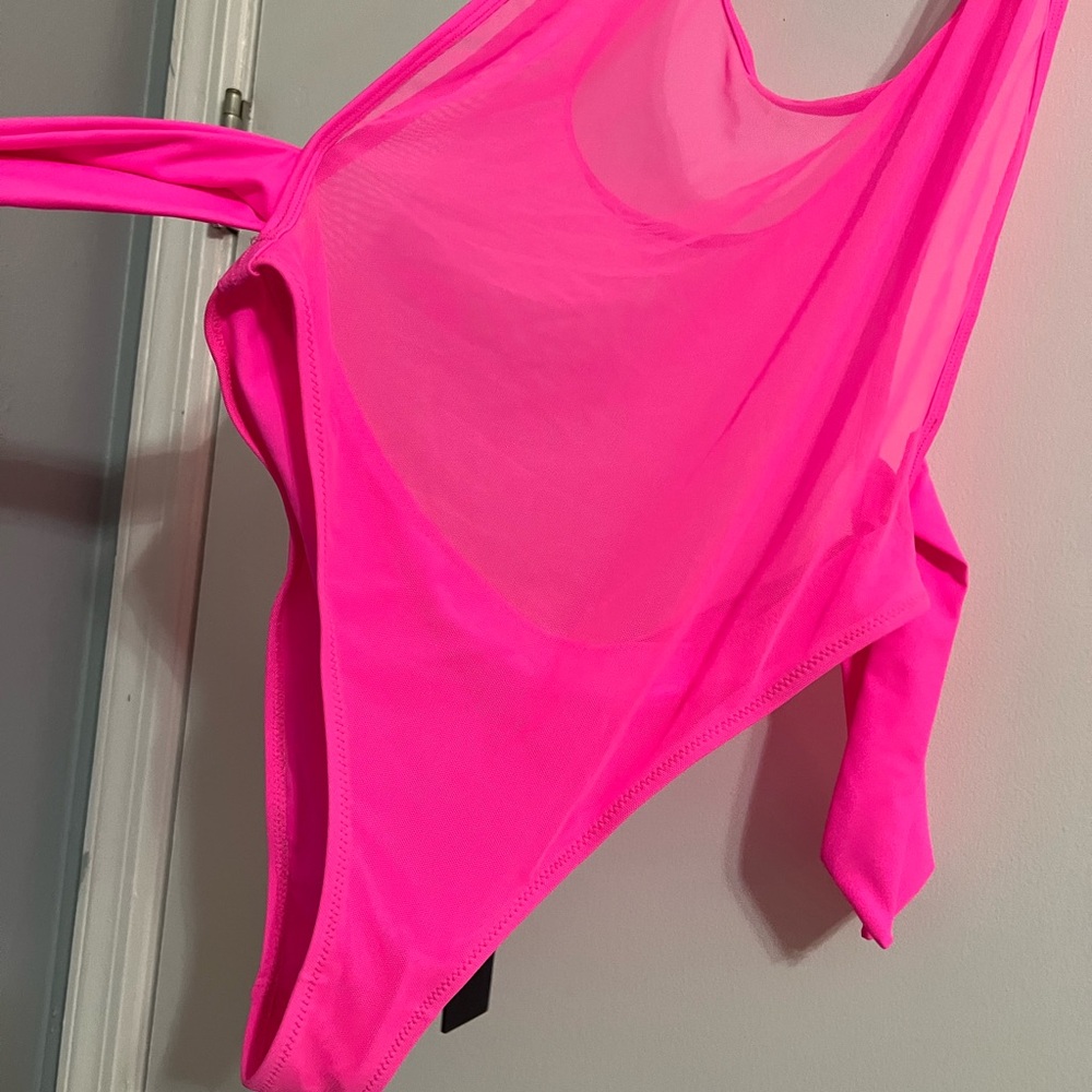 PINK Kendall + Kylie One Piece Mesh Bathing Suit Side Tie Size L - Picture 2 of 7